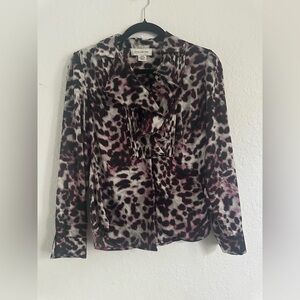 Jones New York Purple/Pink Leopard Print Blouse size Petite Small